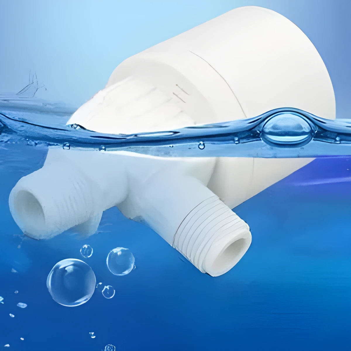 White nylon automatic float valve with three thread size options for purified water systems