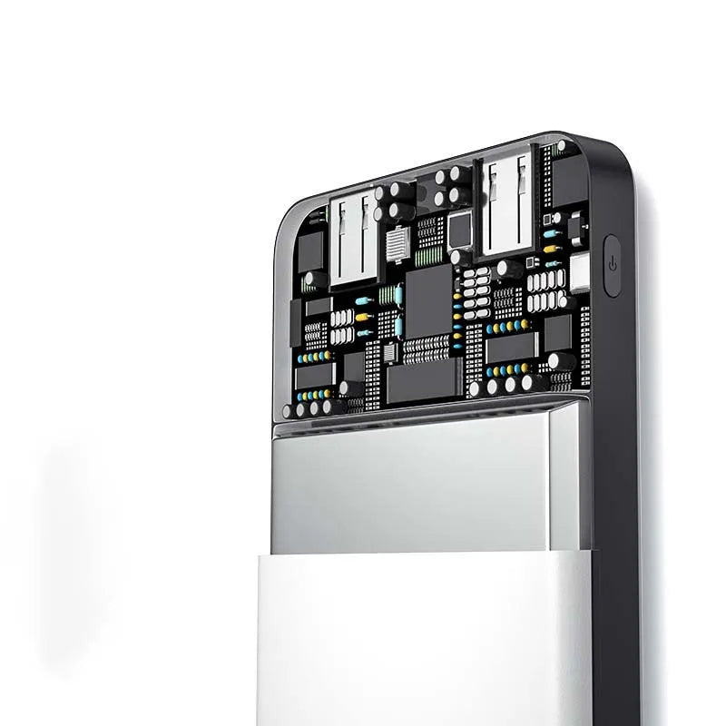 Ultra-thin 10000mAh power bank with multi-port output, in black