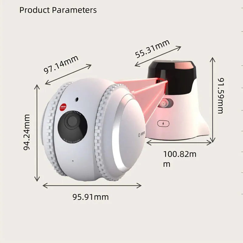 White plastic robot cat pet companion device with USB charging cable