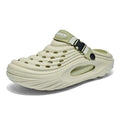 Men's solid colour EVA platform slippers with hollow-out design in black, shown from the side.