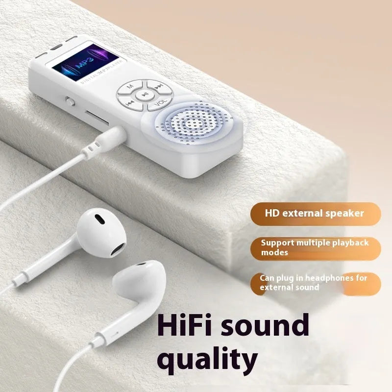 Compact MP3 player with recording pen, Bluetooth, speaker, black/white, 8.4cm x 3cm x 1.3cm