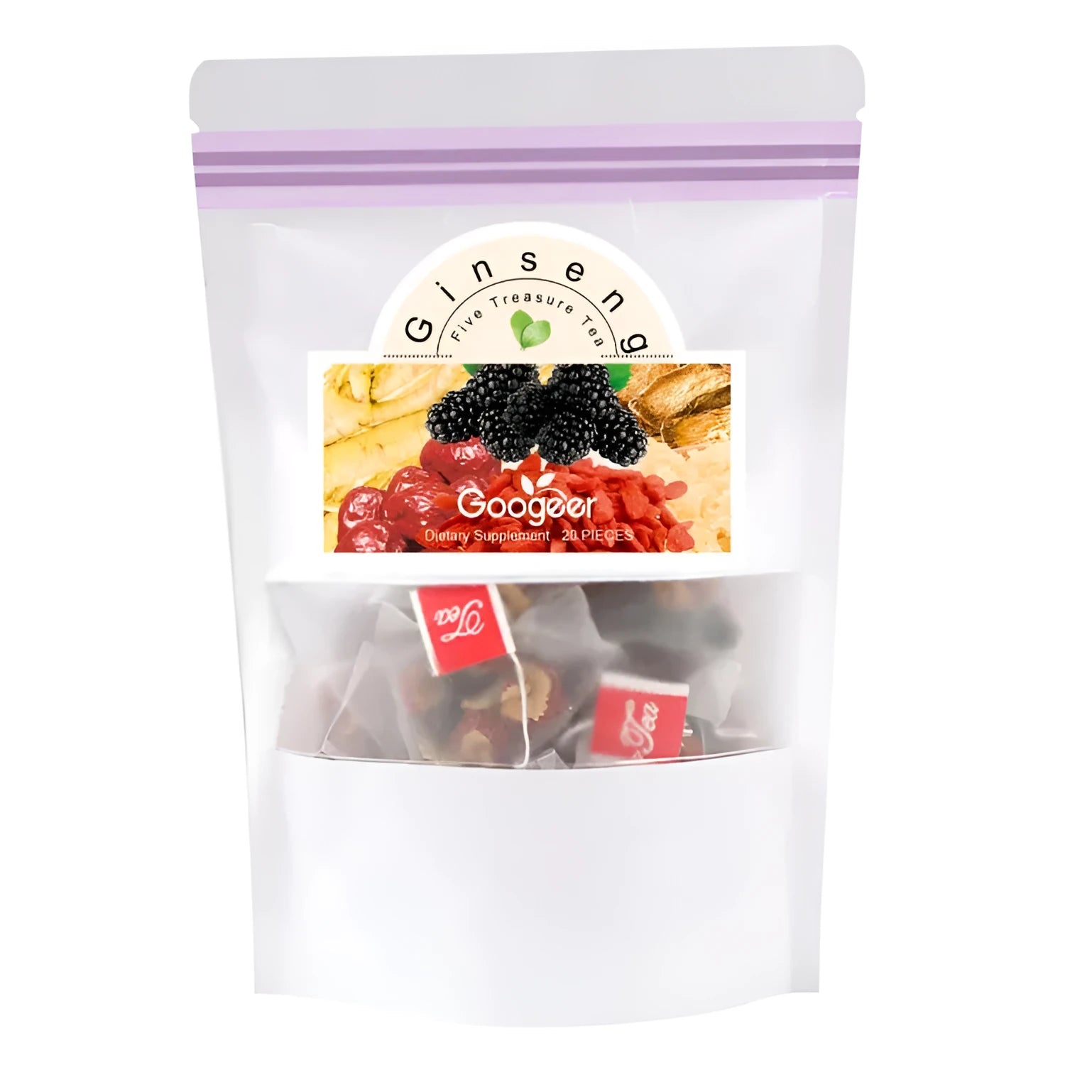 Wubao traditional Chinese herbal tea bags with medlar ginseng hawthorn ingredients twenty 5g pack