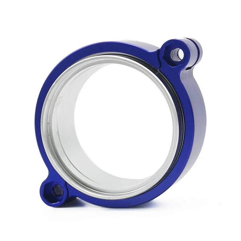 Aluminium fixed movement exhaust clamp for car turbo modification in black, blue, or red.