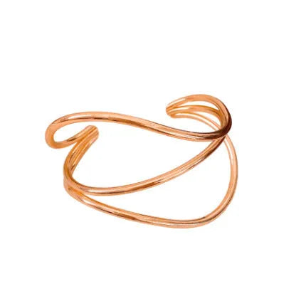 Open-ended metal bracelet with geometric irregular lines, round element, available in gold or silver
