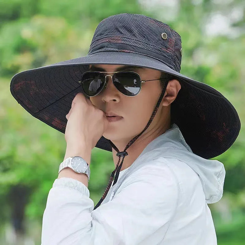 Men's cotton fisherman sun hat with 11cm brim in camouflage colours for outdoor fishing and mountaineering