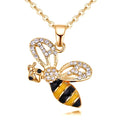 Cartoon bee drop pendant necklace with oil studded alloy finish on cross chain, yellow colour option, on white background