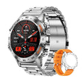 Bluetooth calling smart watch with IP68 waterproof case and colour options including black and silver straps