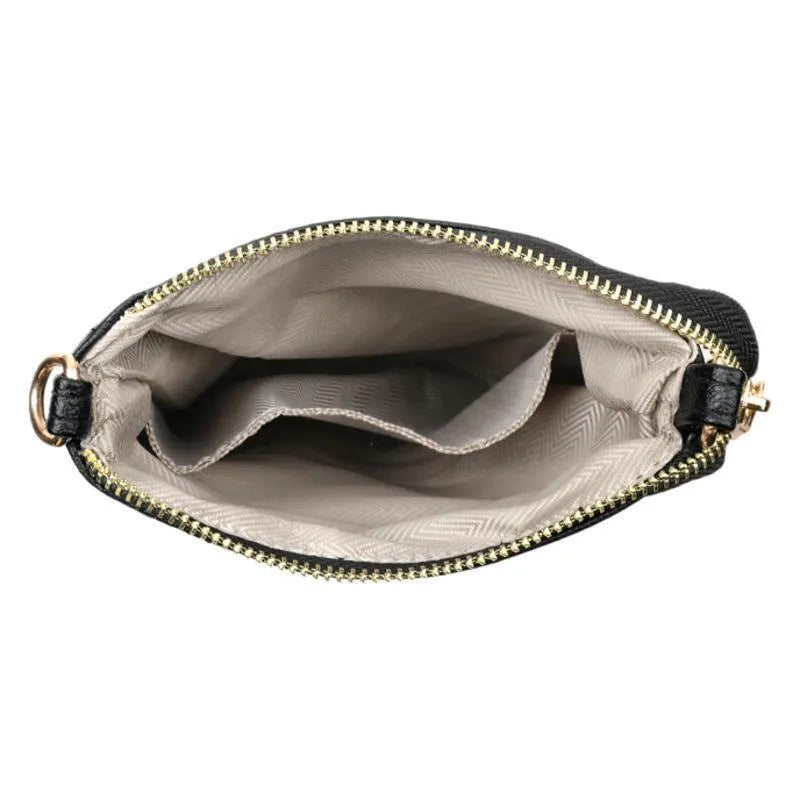 Soft black stone pattern PU women's messenger bag with a file compartment and shoulder strap.