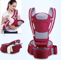 Baby carrier waist stool in cotton with long back panel, adjustable waist 70-120cm, for babies 0-48 months