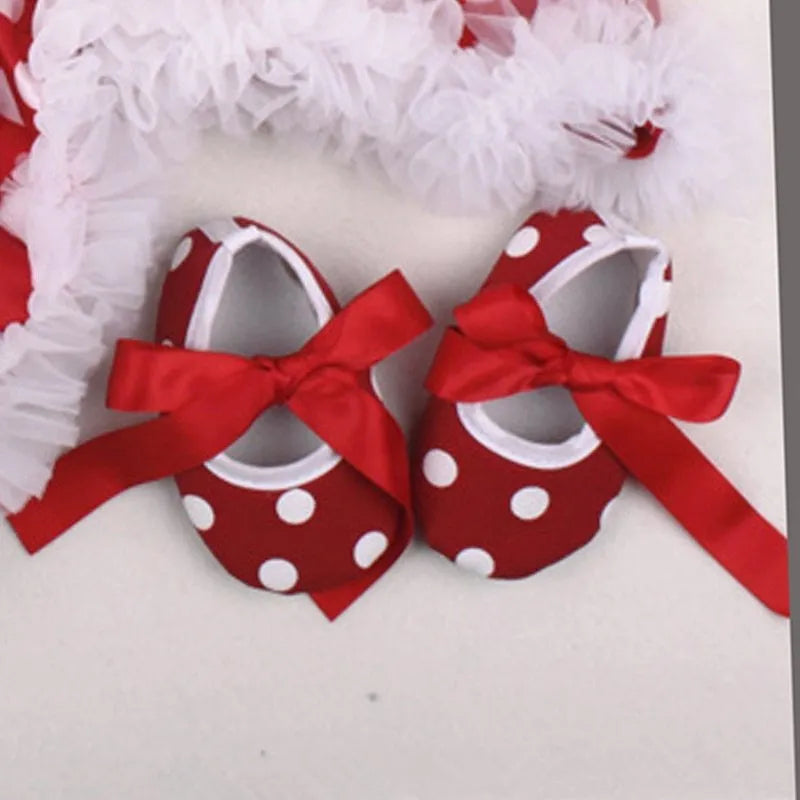 Four-piece newborn baby clothing set with cotton romper, headband, socks and shoes for Christmas gift