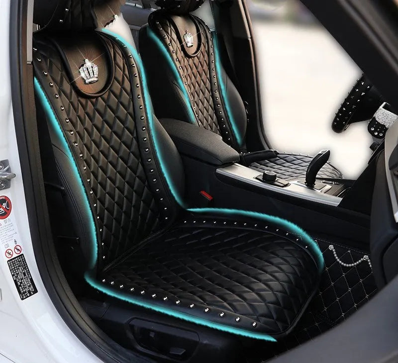Ya Yue crown rivet car seat cushion black diamond leather rhinestone universal five-seater