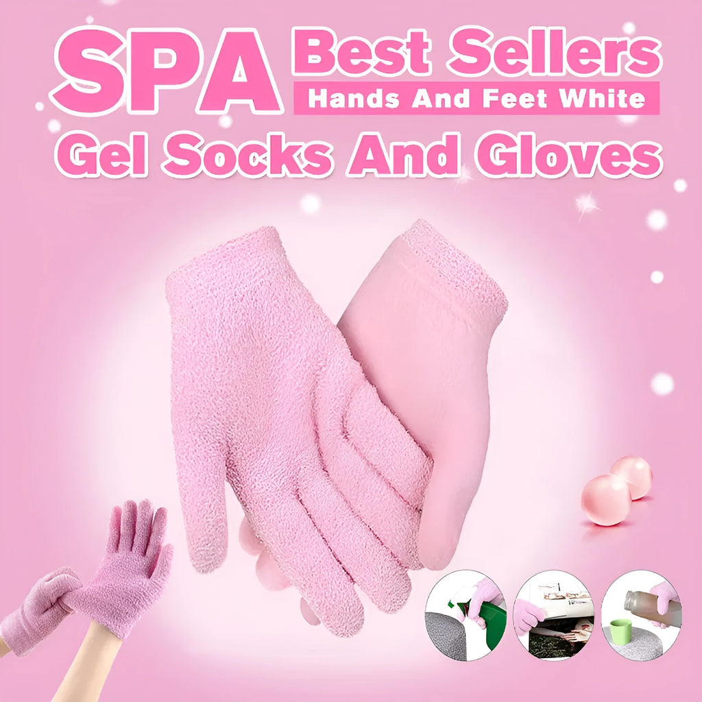 Pink spa gel gloves and socks for moisturising hand and foot care with Vitamin E enriched gel