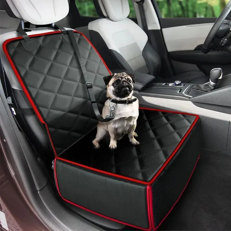Black car pet pad with non-slip base measuring 42x42x20cm for front seat dog travel