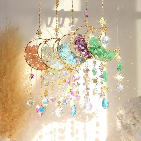 K9 crystal moon-shaped car pendant on a metal chain in a choice of five colours.