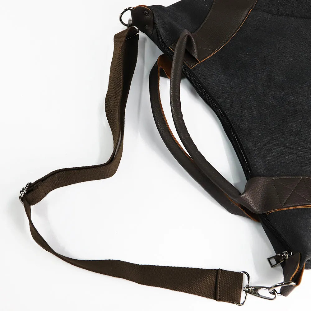 Retro minimalist canvas handbag for women with zipper closure and double straps