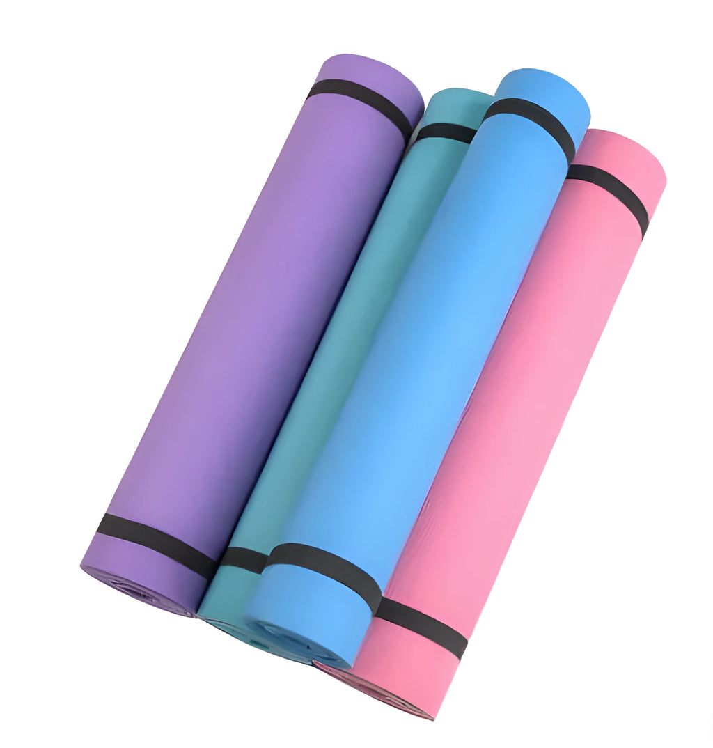 EVA composite yoga mat in choice of six colours showing textured anti-skid surface