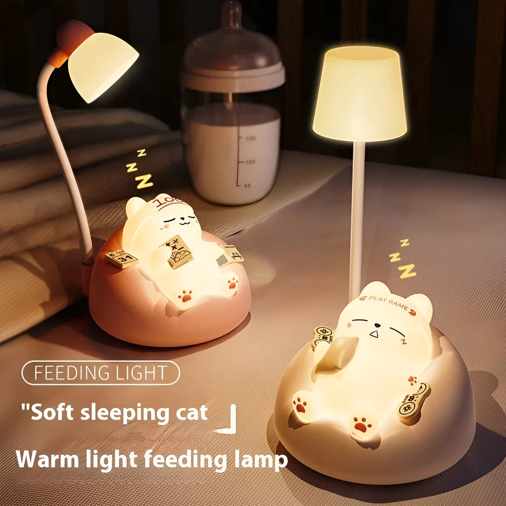 Creative Sleeping Cat small night lamp USB rechargeable pat lamp ABS PVC 84x84x152mm blue