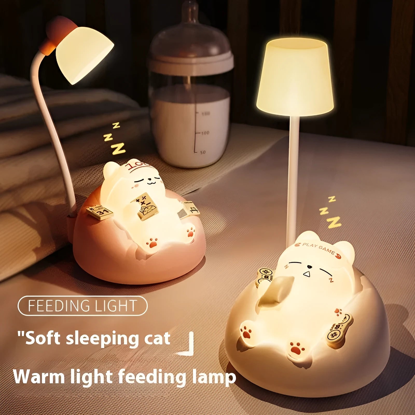 Creative Sleeping Cat small night lamp USB rechargeable pat lamp ABS PVC 84x84x152mm blue
