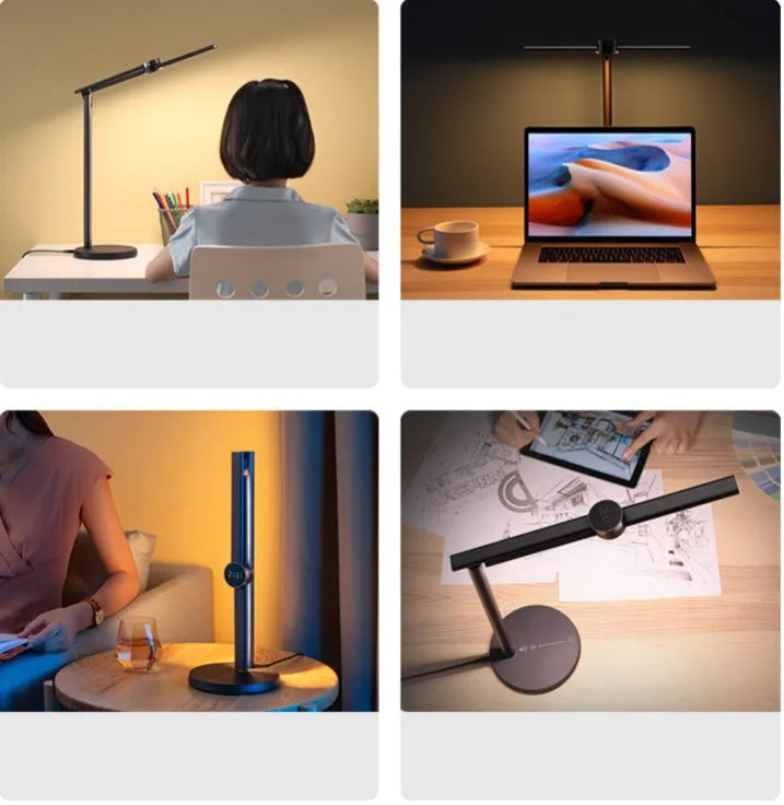 Folding alloy LED desk lamp with touch switch and stepless dimming for study or bedside use