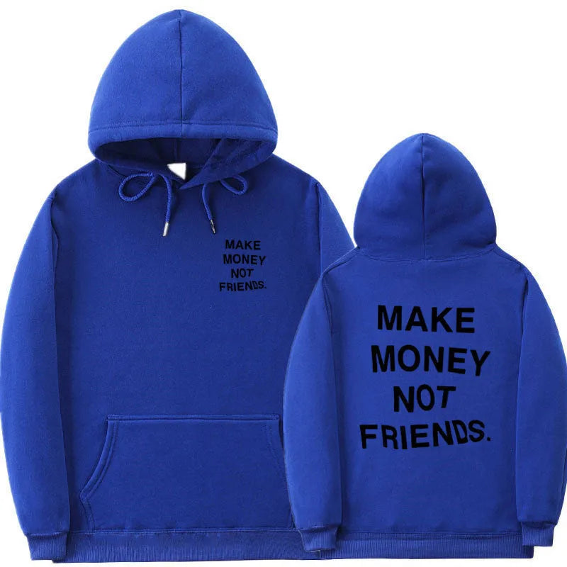 Letter printed cotton fleece hoodie for men and women in blue black with long sleeves