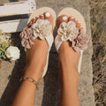 Women's khaki coloured Korean style open-toe sponge cake sandals with a soft rubber sole.