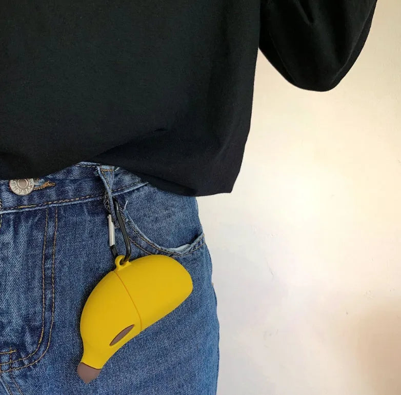 Yellow banana-themed silicone protective case for Apple AirPods Pro wireless headphones