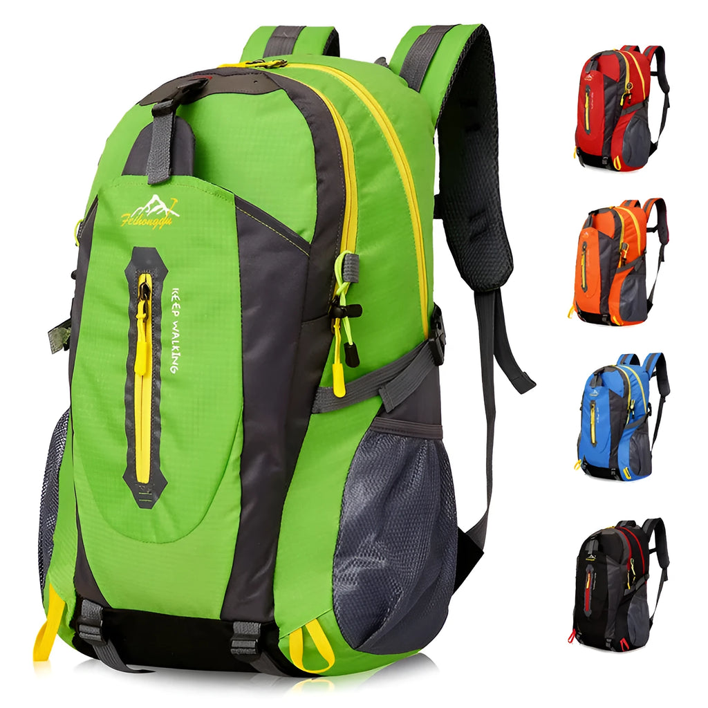 Oxford travel backpack for mountaineering 36-55L in green, plain pattern, side view