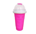 Blue cylindrical silicone pinch cup for making instant slushy smoothies.