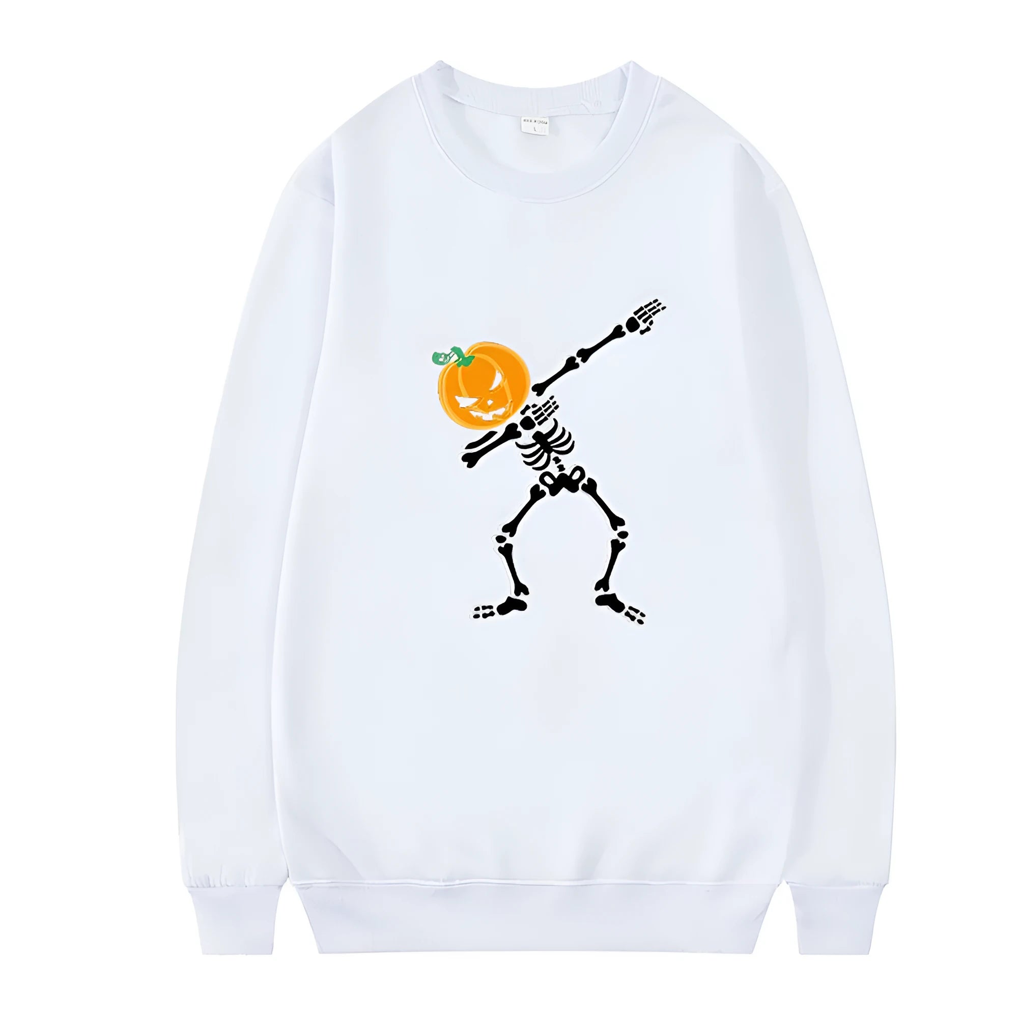 Women's printed long sleeve crew neck top in various colours on a hanger.