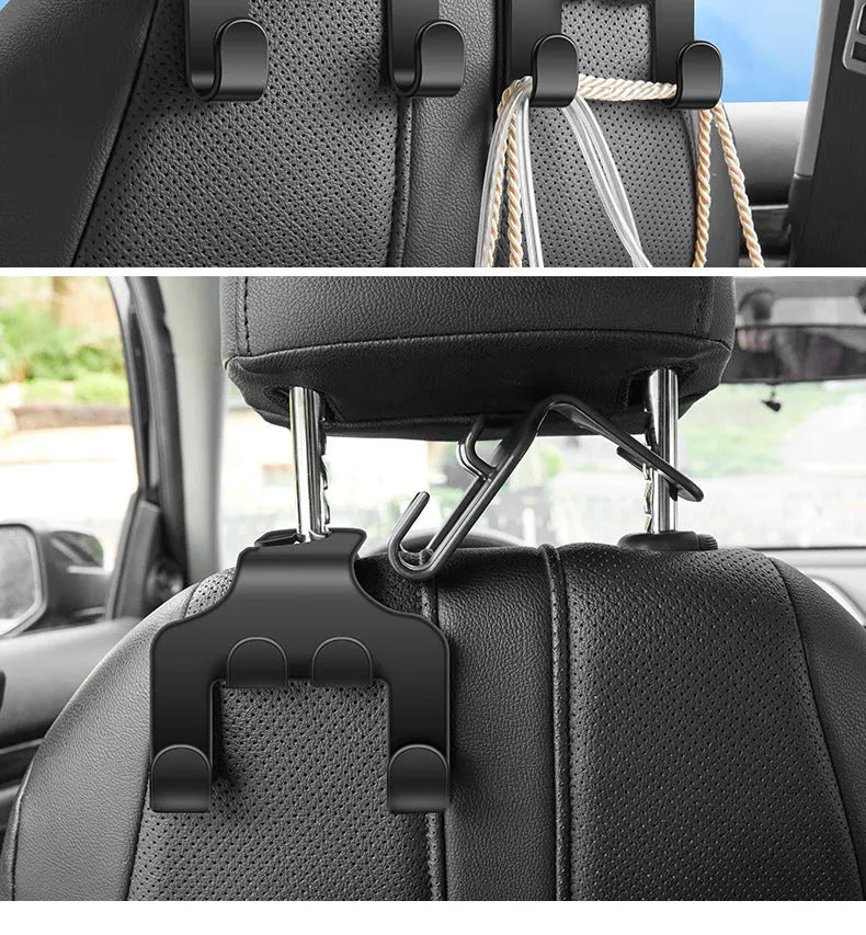 Car phone holder with multifunctional hooks made from black ABS plastic with suction cup mount