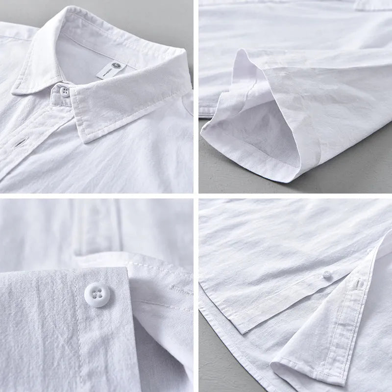 Summer mens casual short-sleeved cotton shirt in loose cardigan style fit
