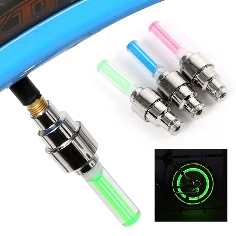 Stainless steel wheel valve light for bike motorcycle car – battery included – pink blue green