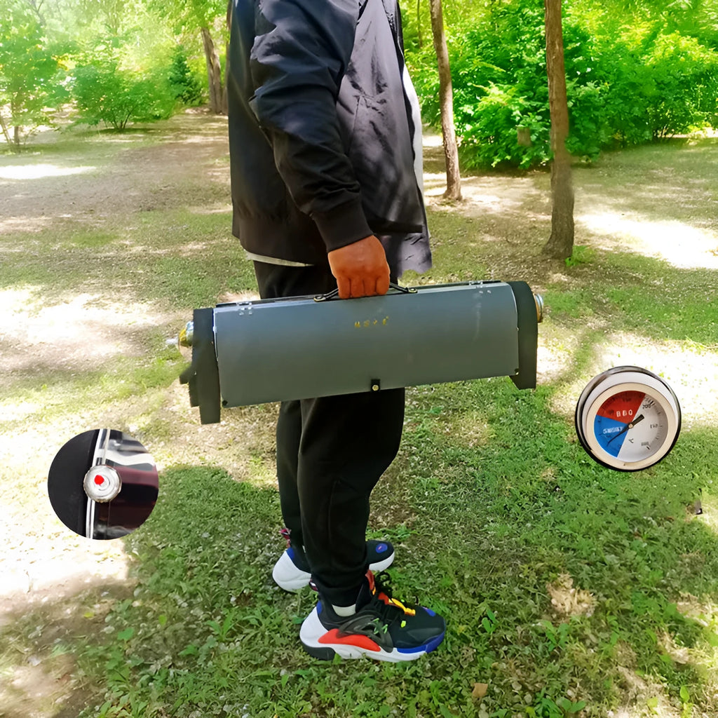 Outdoor portable smokeless vacuum oven grill silver with 1.5L tube and 50cm food tank on tripod