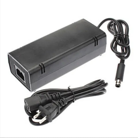Black Microsoft XBOX360E AC power adapter unit with cable for 220V mains.