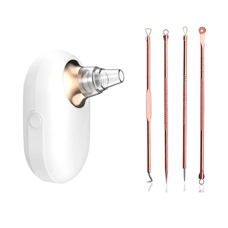 Gold rechargeable electric face cleanser with two brush heads for blackhead removal and deep cleaning