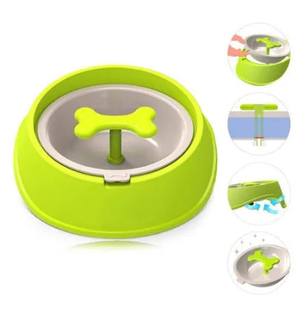 Slow feeder dog bowl anti-choke plastic puzzle bowl for small dogs, 201 x 190 x 69mm, in blue, green, purple, rose red, and yellow