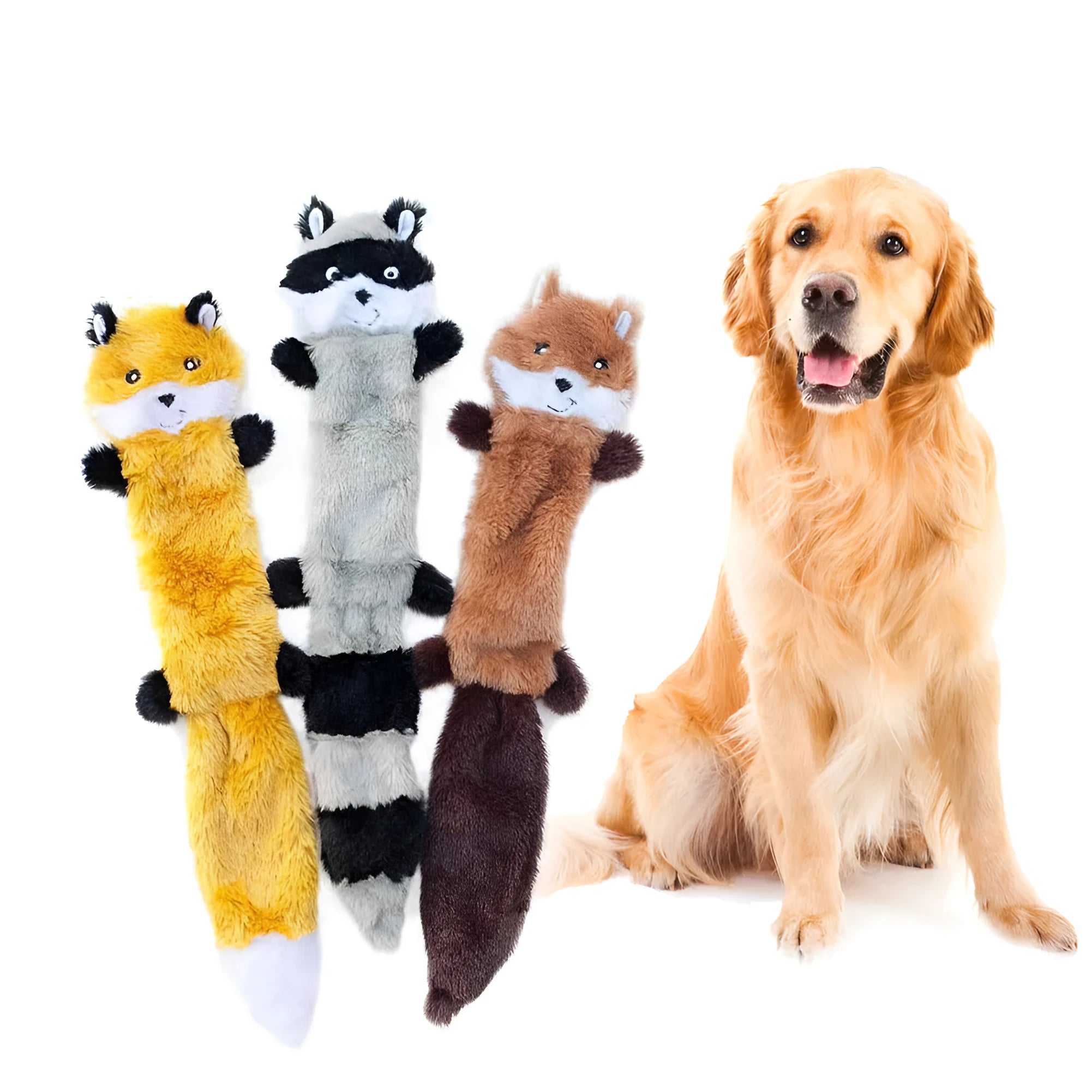 Brown plush dog toy with squeaker, 46cm long, for interactive pet play
