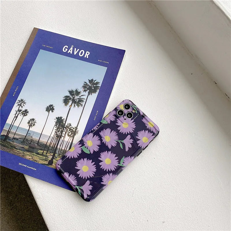 Purple daisy mobile phone case with soft gel texture for iPhone 11 and other Apple models