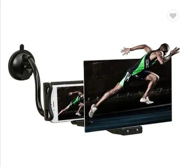 Black mobile phone screen amplifier with adjustable bracket showing 12-inch acrylic magnification lens