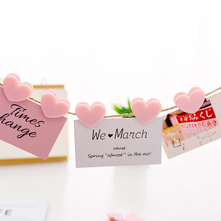 Pink heart-shaped love clip measuring 3.2 x 2.5cm for holding photos and decorations