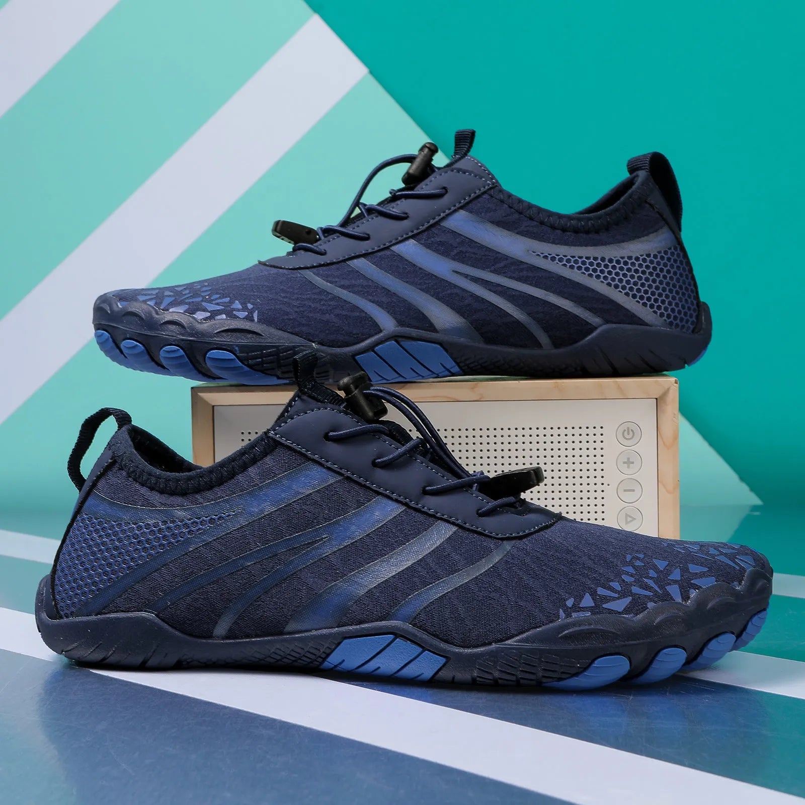 Casual unisex beach running shoe with Lycra stretch fabric upper in multiple colour options.