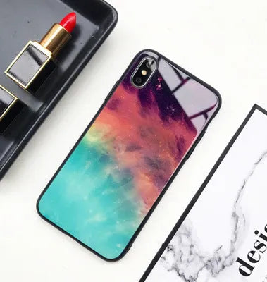 Star Sky tempered glass phone case cover with silicone frame, glossy back, fits iPhone models