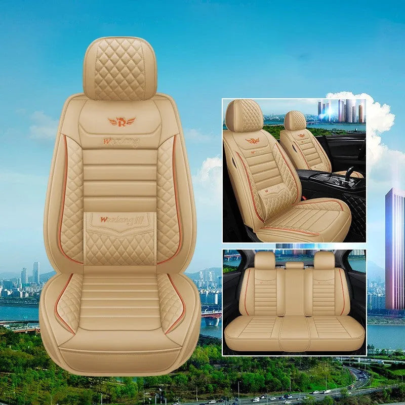 Leather car seat cushion with high elastic sponge filler, shown in a red colour on a car seat.