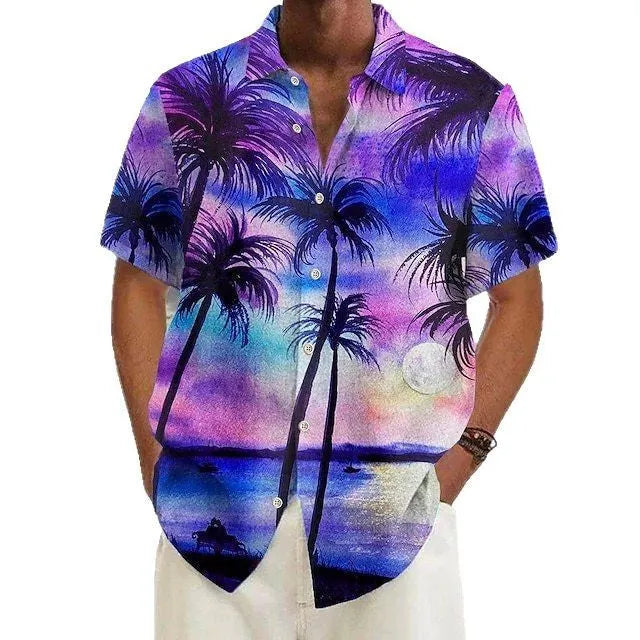 Men's casual printed shirt in polyester fabric on a hanger, showing one of eight available colour codes.
