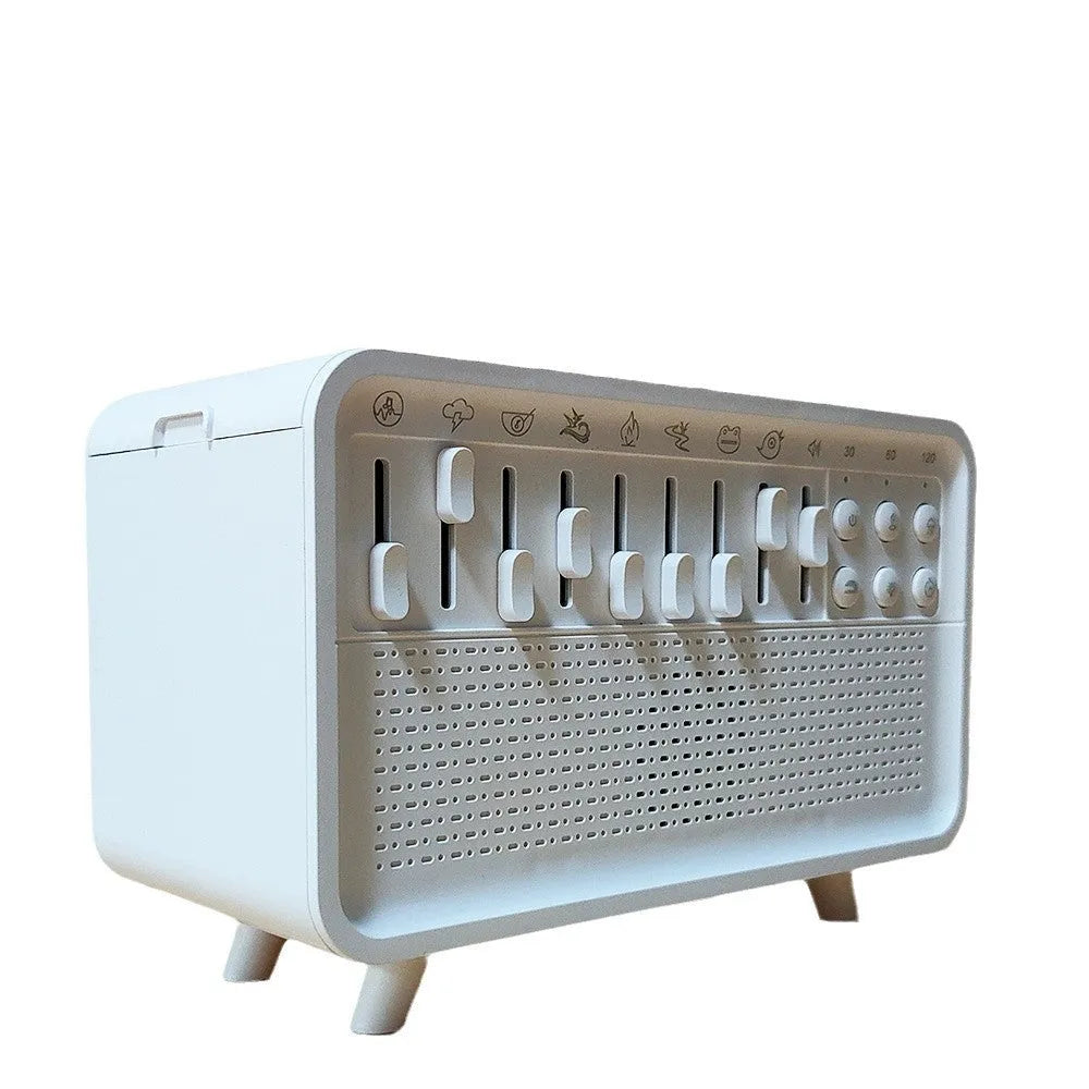 White geometric Bluetooth speaker with humidifier, night light, and white noise functions