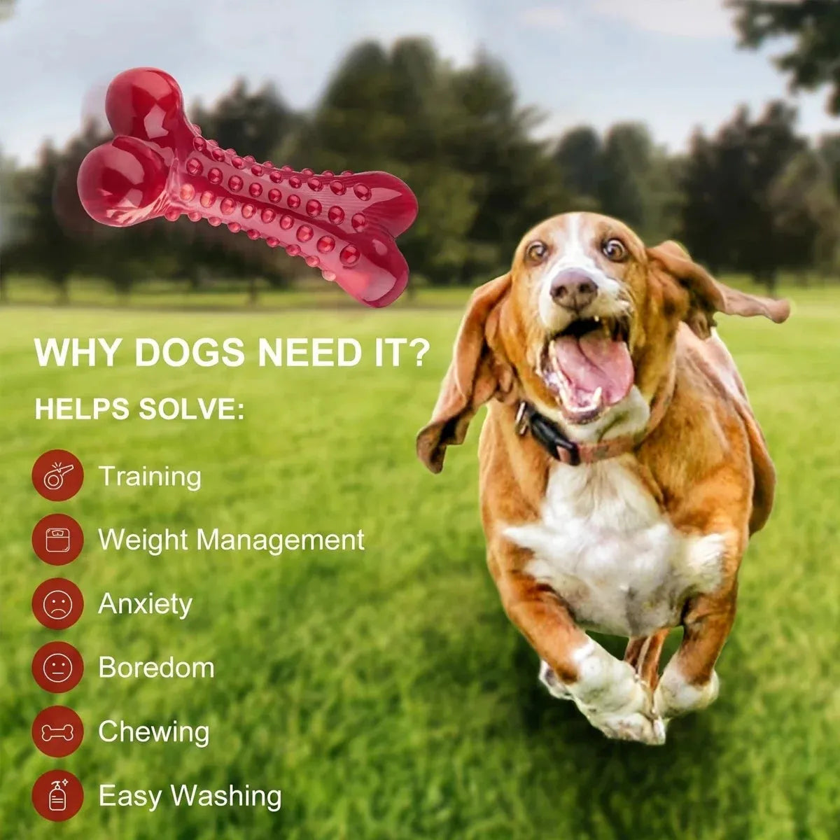 Red natural rubber chew toy for aggressive chewing dogs