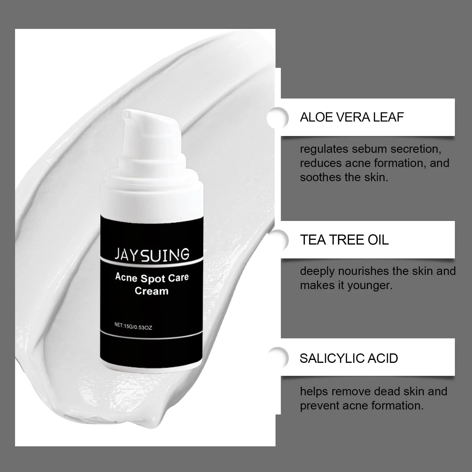 15g tube of hydrating acne cream with mint leaf, tea tree oil and aloe leaf ingredients