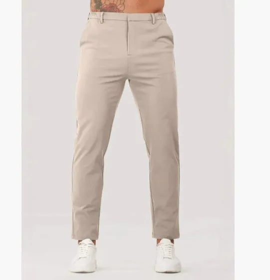 Men's solid colour casual suit trousers in black, business all-match polyester blend design