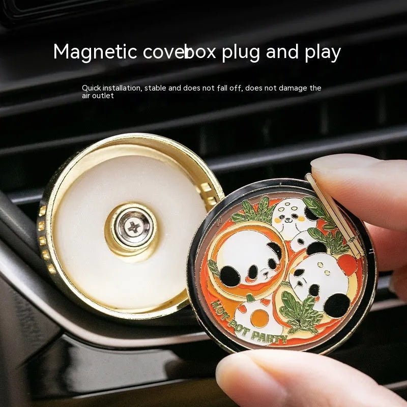 Panda hot pot shaped car air freshener diffuser decoration with removable scent tablets.
