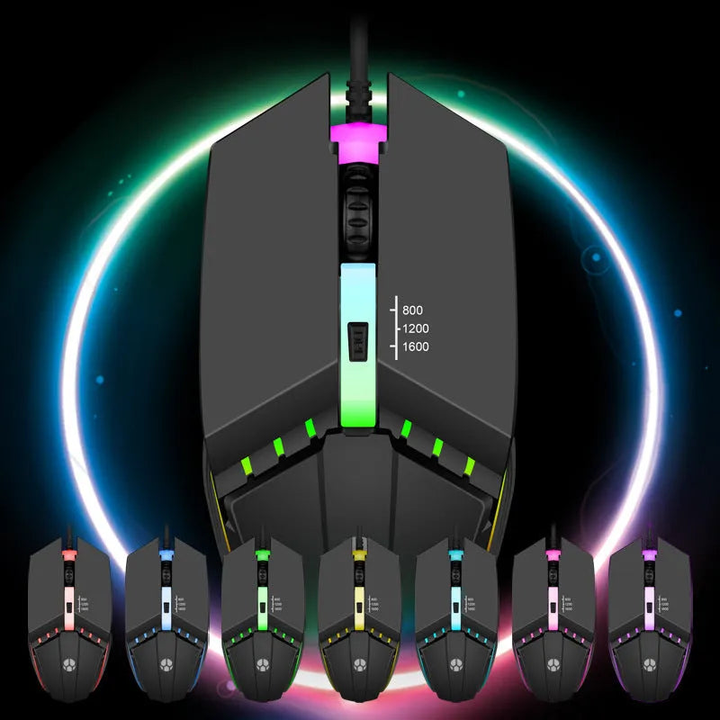 Wired gaming mouse with glowing USB cable, 1000dpi, black or white option, 1.5m line length